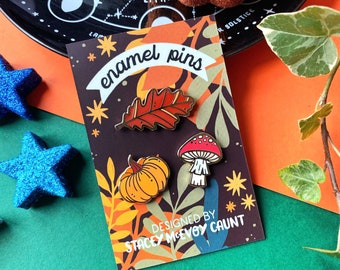 Autumn Enamel Pin Set. Halloween Pumpkin Enamel Pins