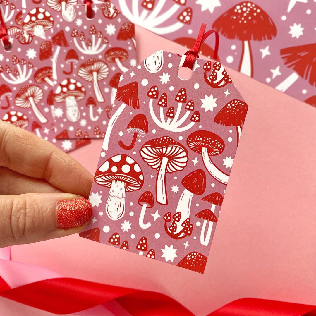 Pink Mushroom Gift Tags. Fungi Gift Tags. Mushroom Wrapping - Etsy