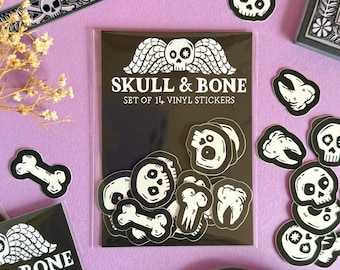 Skull and Bones Vinyl Sticker Set. Halloween Gothic Gravestone Stickers.