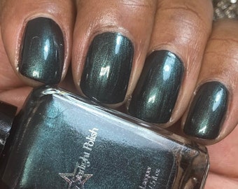 Shadow Emerald - Dark Green Shimmer Polish, Indie Nail Lacquer, Starlight and Sparkles
