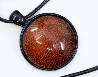 Phoenix Pendant: Night Blossom, Red to Green Color Shifting Shimmer, Unicorn Pee, Round Black Glass Cabochon Nail Polish Pendant