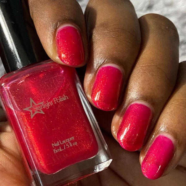 Fuchsia Fire - Hot Pink Color Shifting Polish, Jelly, Red to Green Shimmer, Nail Lacquer, Unicorn Pee, Starlight and Sparkles