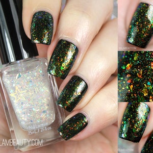 Chimera Opal Top Coat - Multi Color Shifting Shimmer Flake, Iridescent Flakies, Unicorn Pee Polish, Nail Lacquer, Starlight and Sparkles