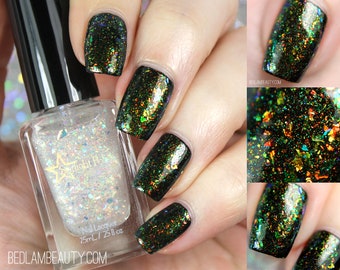 Chimera Opal Top Coat - Multi Color Shifting Shimmer Flake, Iridescent Flakies, Unicorn Pee Polish, Nail Lacquer, Starlight and Sparkles