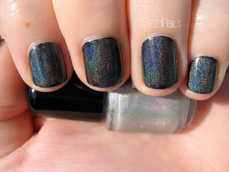 Starshine Top Coat Holographic Silver Linear Polish, Holo Effect Topper, Indie Nail Lacquer, Layering, Rainbow, Starlight and Sparkles image 2