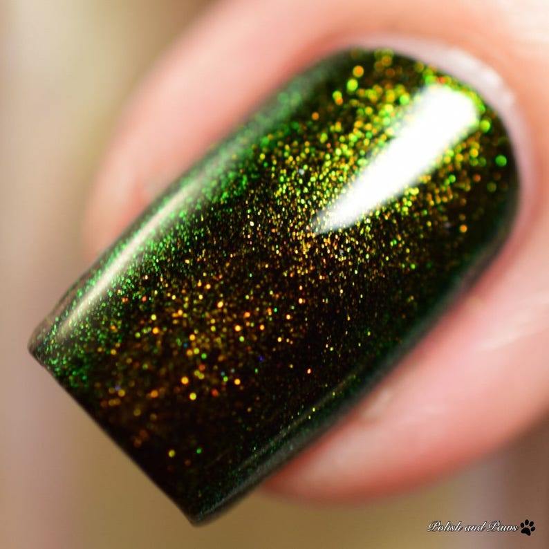 Dragon Top Coat scintillement de changement de couleur or à vert, vernis Duochrome, laque à ongles indie, euphorie liquide, lumière des étoiles et étincelles image 4