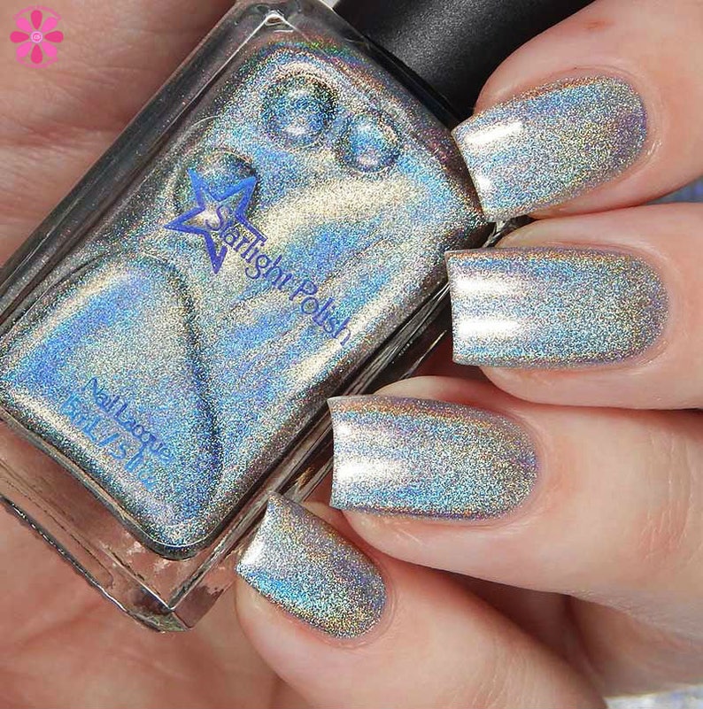 Starbright Top Coat Holographic Silver, Winter Holodays, Holo Rainbow Polish, Indie Nail Lacquer, Starlight and Sparkles image 7