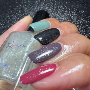 Starlight Polish Diamond over light green, black, purple, and pink - @crazy4polish0319