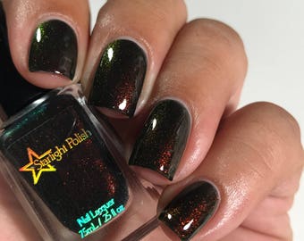 Phoenix Night - Black Color Shifting Polish, Red to Green Shimmer, Indie Nail Lacquer, Unicorn Pee, Liquid Euphoria, Starlight and Sparkles