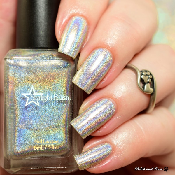 Starbright Top Coat - Holographic Silver, Winter Holodays, Holo Rainbow Polish, Indie Nail Lacquer, Starlight and Sparkles