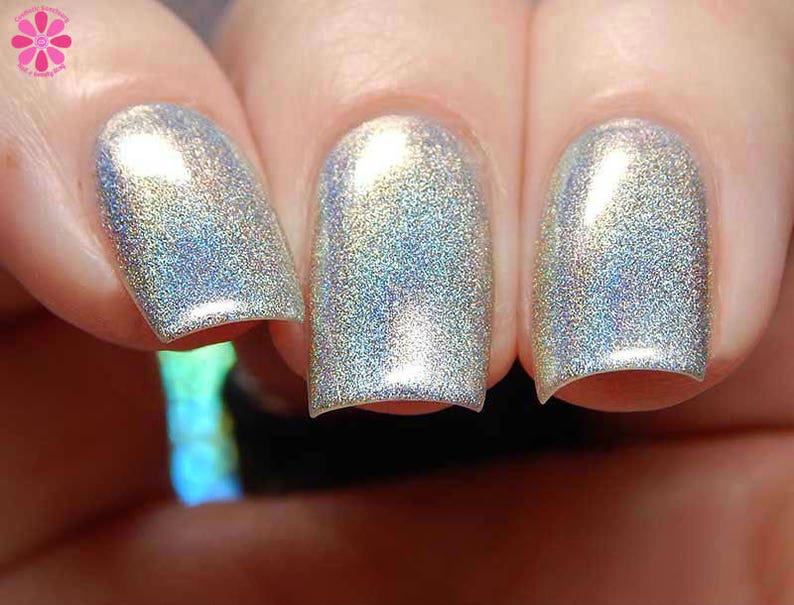 Starbright Top Coat Holographic Silver, Winter Holodays, Holo Rainbow Polish, Indie Nail Lacquer, Starlight and Sparkles image 5