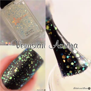 Venusian Aurora Top Coat - Gold to Green Iridescent Glitter Polish, Color Shifting Effect Topper, Indie Nail Lacquer, Starlight and Sparkles