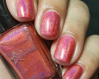 Pink Corazon - Pink Coral Holographic Polish, Rose Romance, Holo,  Indie Nail Lacquer, Starlight and Sparkles