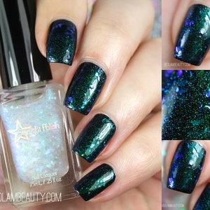 Kelpie Opal Top Coat Teal to Violet Color Shifting Shimmer Flake, Effect Polish, Nail Lacquer, Iridescent Flakies, Starlight and Sparkles image 1