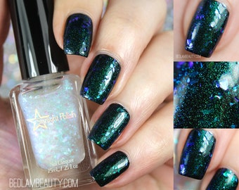 Kelpie Opal Top Coat - Teal to Violet Color Shifting Shimmer Flake, Effect Polish, Nail Lacquer, Iridescent Flakies, Starlight and Sparkles