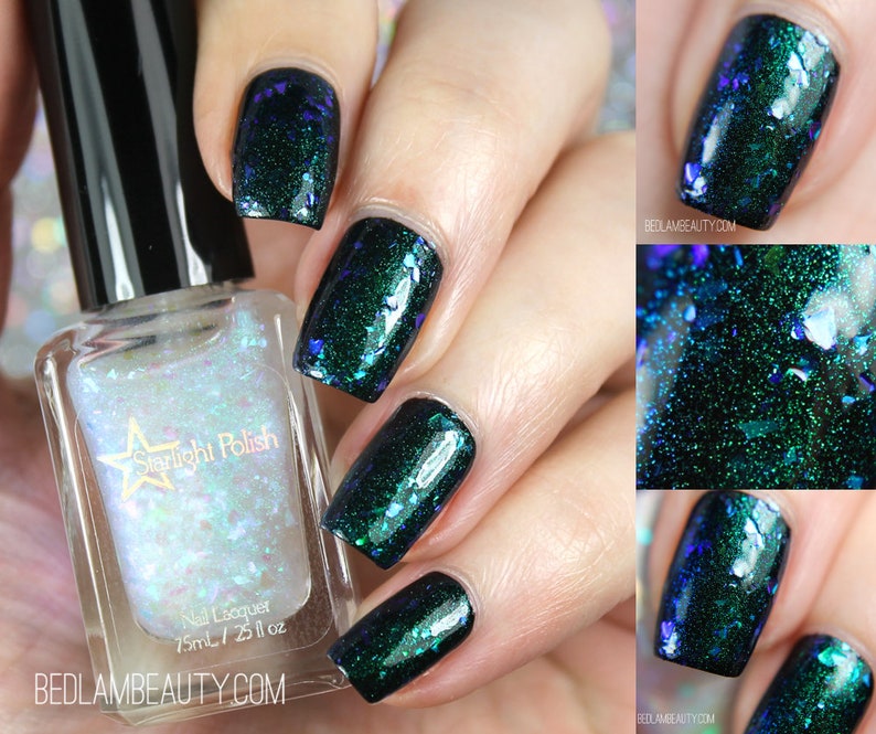 Kelpie Opal Top Coat Teal to Violet Color Shifting Shimmer Flake, Effect Polish, Nail Lacquer, Iridescent Flakies, Starlight and Sparkles image 1