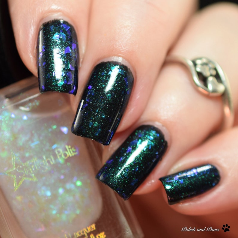 Kelpie Opal Top Coat Teal to Violet Color Shifting Shimmer Flake, Effect Polish, Nail Lacquer, Iridescent Flakies, Starlight and Sparkles image 4