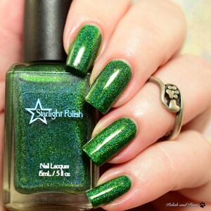 Evergreen - Green Holographic Polish, Winter Holodays, Holo Indie Nail Lacquer, Starlight and Sparkles