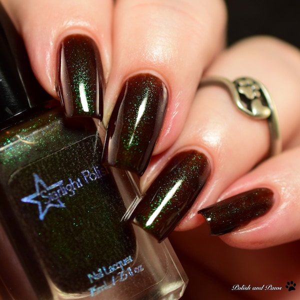 Kelpie Dravite - Brown Color Shifting Polish, Teal to Violet Shimmer, Indie Nail Lacquer, Mythological Gems, Starlight and Sparkles