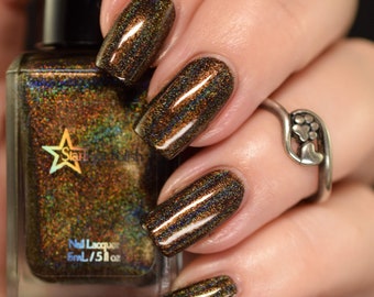 Chocolate Fudge - Brown Holographic Polish, Winter Holodays, Holo Indie Nail Lacquer, Starlight and Sparkles