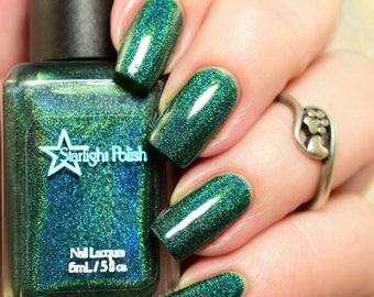 Spruce - Green Holographic Polish, Winter Holodays, Holo Indie Nail Lacquer, Starlight and Sparkles