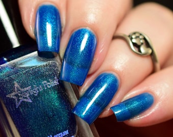 Kelpie Kyanite - Blue Color Shifting Polish, Teal to Violet Shimmer, Indie Nail Lacquer, Mythological Gems, Starlight and Sparkles