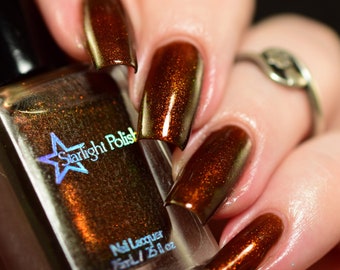 Dragon Dravite - Brown Color Shifting Polish, Gold to Green Shimmer, Indie Nail Lacquer, Duochrome, Liquid Euphoria, Starlight and Sparkles