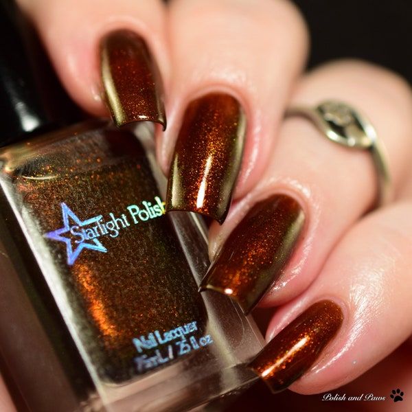 Dragon Dravite - Brown Color Shifting Polish, Gold to Green Shimmer, Indie Nail Lacquer, Duochrome, Liquid Euphoria, Starlight and Sparkles