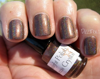 Cocoa Crystal - Brown Holographic Polish, Indie Nail Lacquer, Holo, Starlight and Sparkles