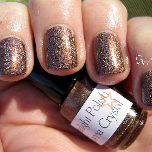 Cocoa Crystal - Brown Holographic Polish, Indie Nail Lacquer, Holo, Starlight and Sparkles