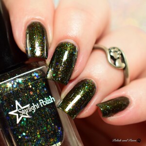 Chimera Aurora Night - Black Color Shifting Polish - Multi Shimmer, Iridescent Glitter, Indie Nail Lacquer, Starlight and Sparkles