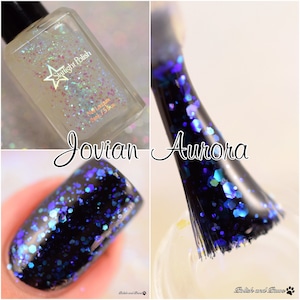 Jovian Aurora Top Coat - Blue to Violet Iridescent Glitter Polish, Color Shifting, Topper, Indie Nail Lacquer, Starlight and Sparkles