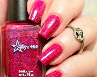 Sparkling Bows - Fuchsia Pink Purple Holographic Polish, Winter Holodays, Holo Indie Nail Lacquer, Starlight and Sparkles