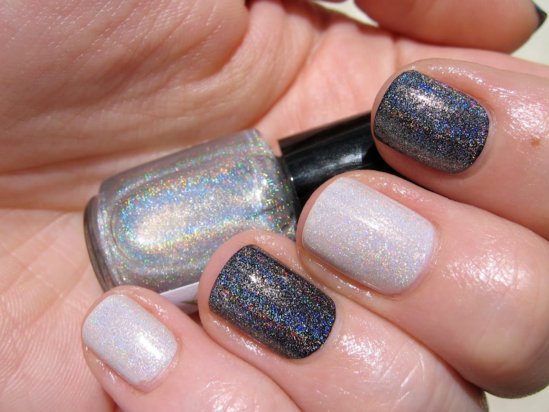 Starlight Top Coat Holographic Silver Linear Holo Topper, Indie Nail Lacquer, Effect Polish, Rainbow, Starlight and Sparkles image 3