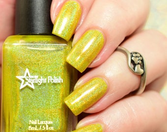 Candle Lights - Yellow Holographic Polish, Winter Holodays, Holo Indie Nail Lacquer, Starlight and Sparkles