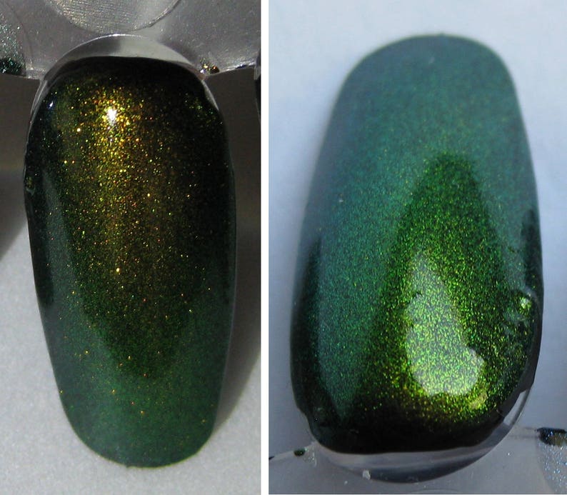 Dragon Top Coat scintillement de changement de couleur or à vert, vernis Duochrome, laque à ongles indie, euphorie liquide, lumière des étoiles et étincelles image 9