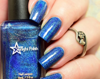 Winter Skies - Blue Holographic Polish, Winter Holodays, Holo Indie Nail Lacquer, Starlight and Sparkles