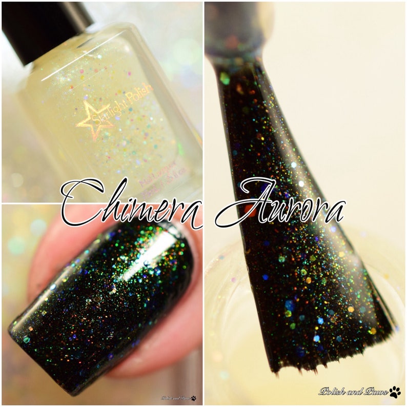 Chimera Aurora Top Coat Multi Color Shifting Shimmer, Iridescent Glitter, Effect Topper Polish, Indie Nail Lacquer, Starlight and Sparkles image 2