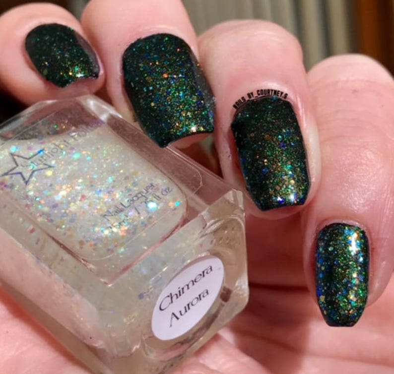 Chimera Aurora Top Coat Multi Color Shifting Shimmer, Iridescent Glitter, Effect Topper Polish, Indie Nail Lacquer, Starlight and Sparkles image 6