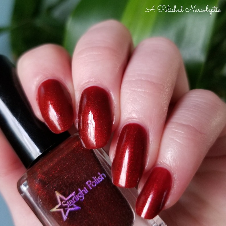 Phoenix Garnet Dark Red Color Shifting Polish, Red to Green Shimmer, Indie Nail Lacquer, Unicorn Pee, Mythological, Starlight and Sparkles image 5