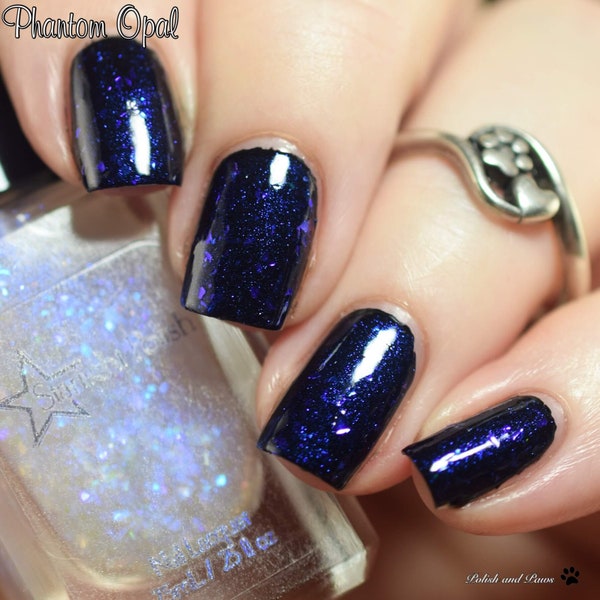 Phantom Opal Top Coat - Blue to Purple Color Shifting Flake Shimmer, Effect Polish, Nail Lacquer, Iridescent Flakies, Starlight and Sparkles