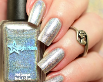 Silver Bells - Sparkling Silver Holographic Polish, Winter Holodays, Holo Indie Nail Lacquer, Starlight and Sparkles