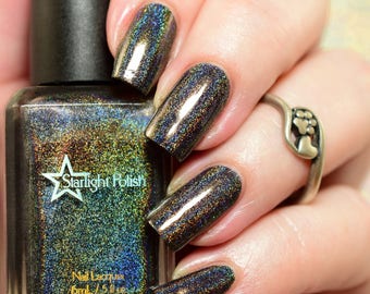 Longest Night - Black Holographic Polish, Winter Holodays, Holo Indie Nail Lacquer, Starlight and Sparkles