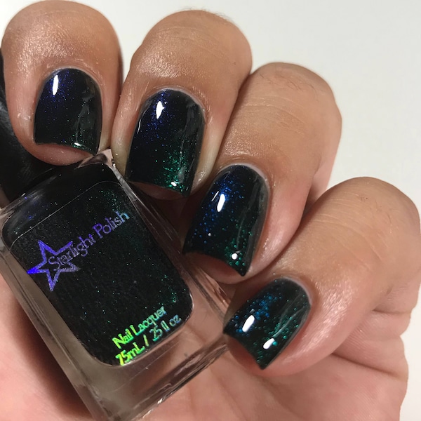 Kelpie Night - Black Color Shifting Polish, Teal to Violet Shimmer, Indie Nail Lacquer, Duochrome, Mythological, Starlight and Sparkles