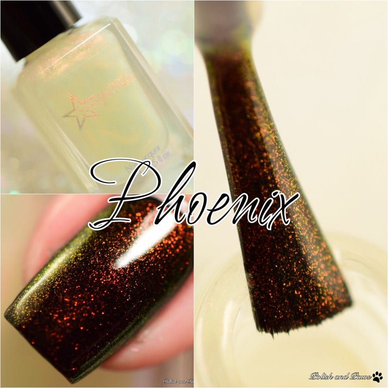 Phoenix Top Coat Red to Green Color Shifting Shimmer, Unicorn Pee Polish, Indie Nail Lacquer, Liquid Euphoria, Starlight and Sparkles image 4