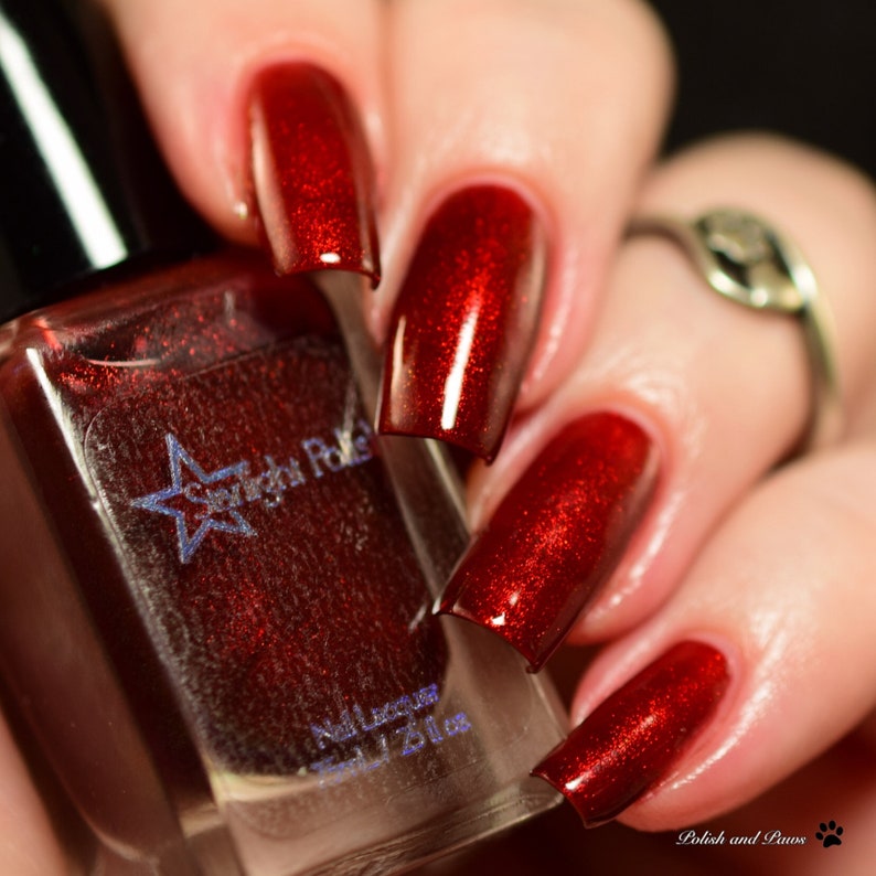 Phoenix Garnet Dark Red Color Shifting Polish, Red to Green Shimmer, Indie Nail Lacquer, Unicorn Pee, Mythological, Starlight and Sparkles image 1