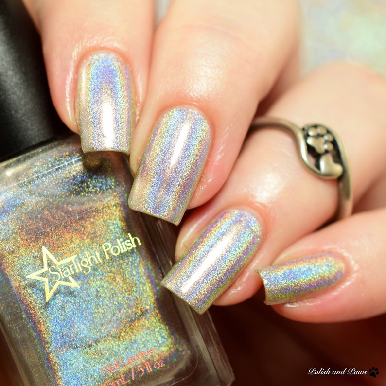 Starbright Top Coat Holographic Silver, Winter Holodays, Holo Rainbow Polish, Indie Nail Lacquer, Starlight and Sparkles image 2