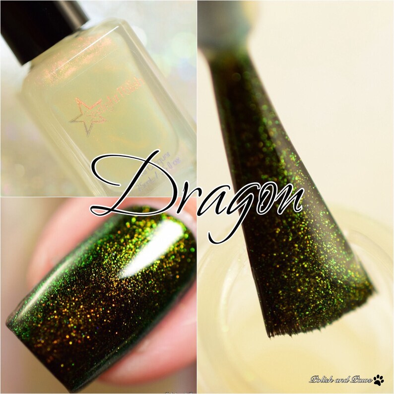 Dragon Top Coat scintillement de changement de couleur or à vert, vernis Duochrome, laque à ongles indie, euphorie liquide, lumière des étoiles et étincelles image 5