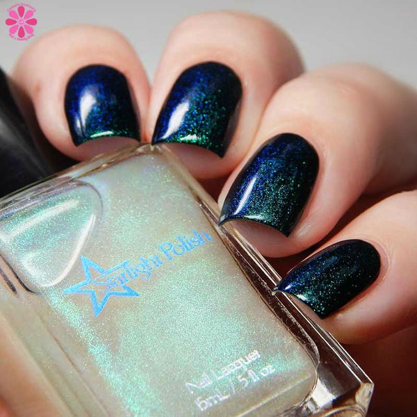 Kelpie Top Coat - Teal to Violet Shimmer, Color Shifting Duochrome Polish, Indie Nail Lacquer, Mythological, Starlight and Sparkles