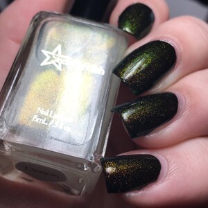 Dragon Top Coat scintillement de changement de couleur or à vert, vernis Duochrome, laque à ongles indie, euphorie liquide, lumière des étoiles et étincelles image 6